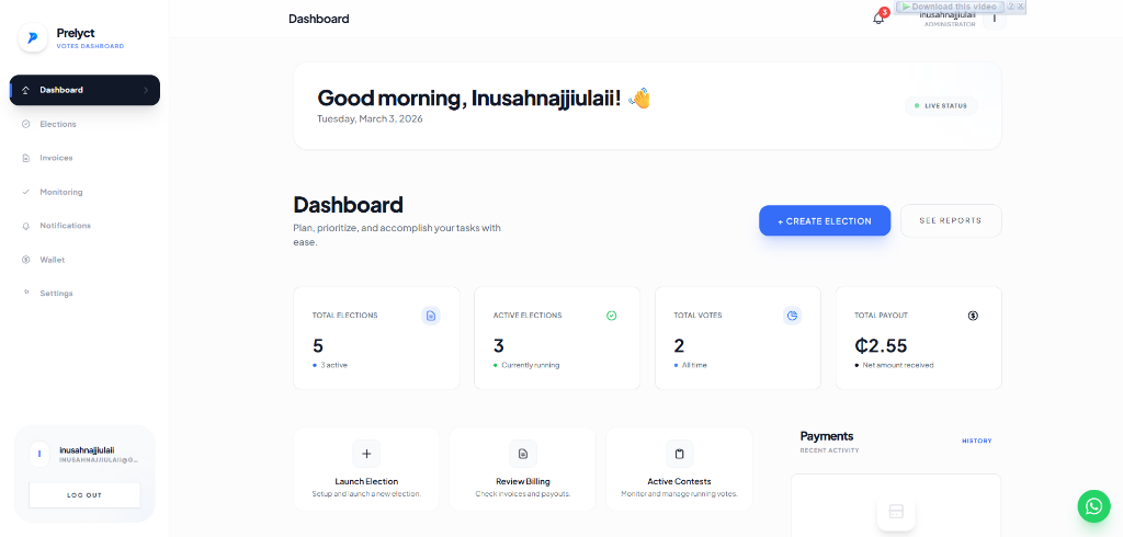 Prelyct Votes Real-Time Dashboard